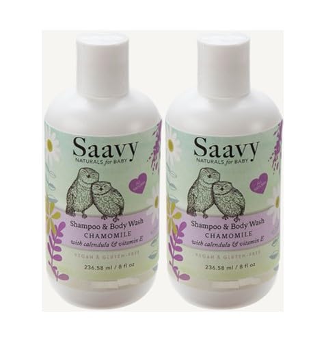 Saavy Naturals Organic Chamomile Baby Shampoo and Body Wash Set, Calendula and Vitamine E, Gentle Head to Toe Skin Care for Infant Bath Time, 8oz ...
