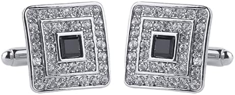 V & L Black Silver Crystal Cuff links – Fancy Unique Elegant Sparkling Luxury Gem Stone Cufflinks for men in Square - Perfect for Wedding, Formal,...