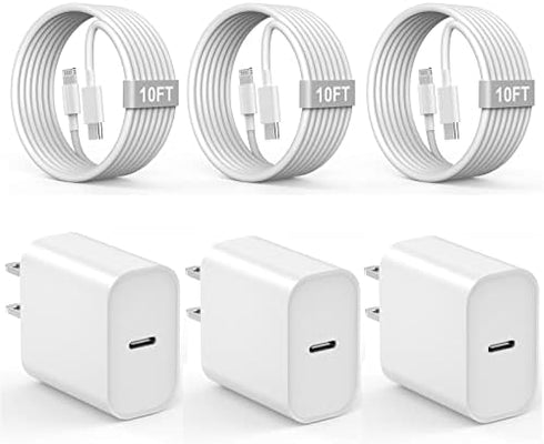 iPhone 14 13 12 Charger 10 FT, 3 Pack PD 20W USB C iPhone Charger Fast Charging Block with 3 Pack 10FT Long Type C to Lightning Cable Compatible f...