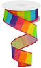 Rainbow Horizontal Stripe Canvas Wired Edge Ribbon - 10 yards (Neon Multi, 1.5")...
