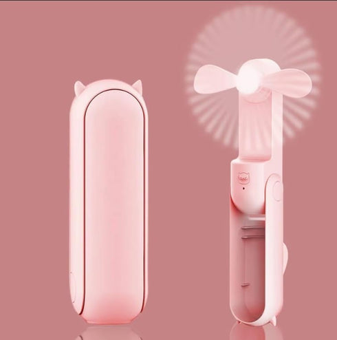 WJ & S Electric Folding Fan Small Handheld Rechargeable Battery USB Pocket Foldable Mini Portable Fan with Backup Power Bank (Pink)...
