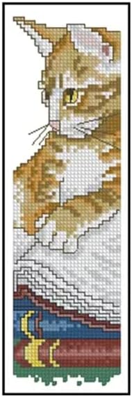 Reading Book Cat Counted Cross Stitch Bookmarks Kits Two Side Bookmarks kit 18ct Plastic Fabric Needlework Embroidery Craft kit Blank Plastic Canv...