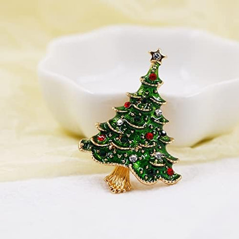 Christmas Tree Brooch Classic Crystal Pin Women Green gold-tone...