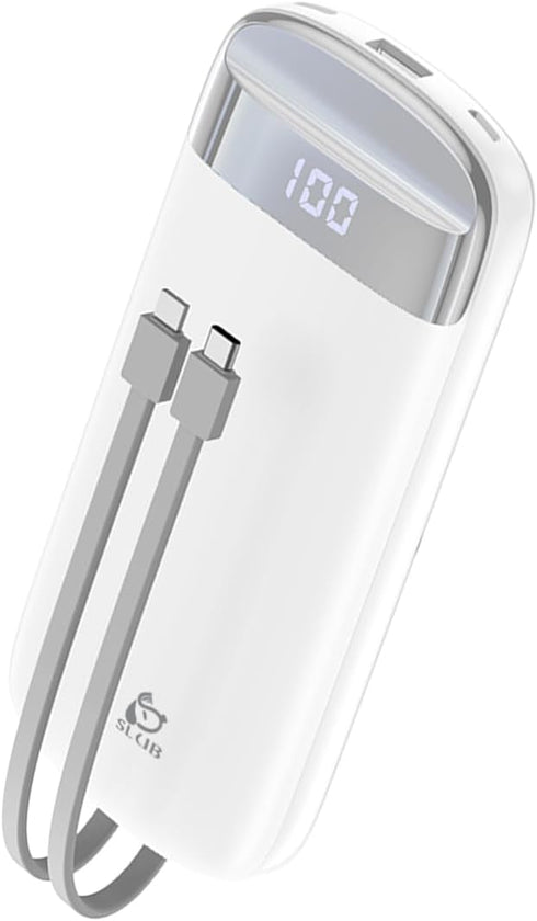 Portable Charger with Built in Cables, Portable Power Bank 10000mAh, with 2 Integrated Charging Cables, 5 Outputs, LED Display, Slim Battery Pack,...
