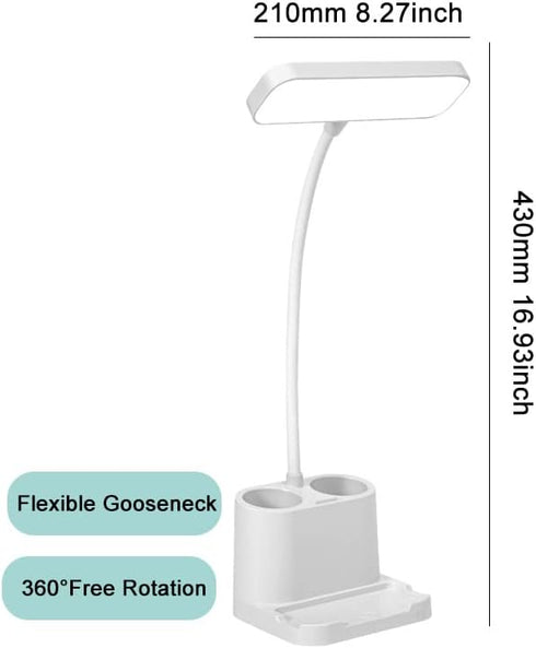 Adjustable Gooseneck Reading Lamp with Pen Holder/Phone Holder?Home Office Desk Lamp with Touch Control? 3 Color Modes,Stepless Dimming, Rechargea...