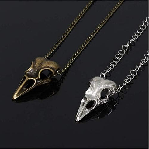 Cathercing Crow Skull Pendant Necklace for Men on Halloween Boys Skull Necklace Chain Jewelry Necklaces for Women Festival Ornament (Bronze)...