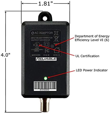 Reliable Cable Power Supply, High Efficiency OEM Replacement Wall Mount Coax Adapter for CATV Drop Amplifiers 12V 500mA (0.5A) with F-Type Connect...