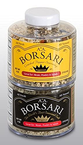 Borsari Seasoned Salt Combo - Multi-Use All Purpose Original and Cracked Pepper Seasonings - Gourmet Sea Salt Blends With Herbs and Spices - Glute...