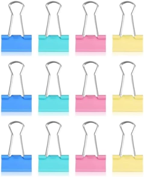 48Pcs Multicolour Binder Clips,1.25inch Colorful Tempered Steel Medium Binder Clips Paper Clamps Clips Office Supplies for Office, Home, School,Ta...