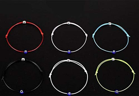HUNO 6Pcs/Set Evil Eye Ankle Bracelet Lucky Amulet Blue Eye Waterproof String Anklets for Women Kabbalah Protection Jewelry-A...