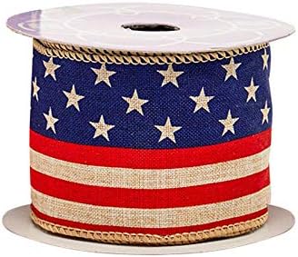 Rustic American Flag Patriotic Ribbon - 2 1/2" x 10 Yards, USA Wired Ribbon for Wreaths, 4th of July, Trees, Crafts, Decorations, Veterans Day Dec...