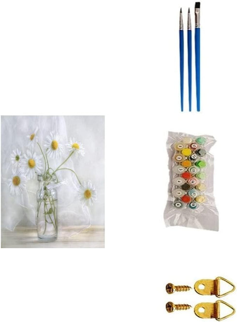 BOMUVI Paint by Numbers for Adults Beginner Paint by Numbers for Adults Daisy Paint by Number Kits Acrylic Painting White Flower Paint by Number K...