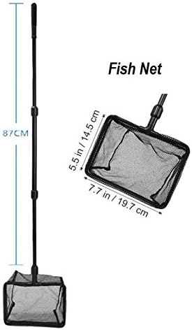 6 in 1 Multi-Function Aquarium/Fish Tank Cleaning Tool, Algae Scraper, Small & Large Fish Net, Sponge, Plant Fork, Gravel Rake for Long Deep Fish ...