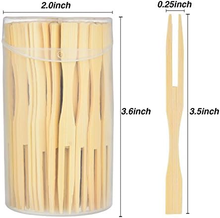 Jovitec 220 Pcs Mini Bamboo Forks 3.5 Inch Appetizer Cocktail Forks Bulk disposable Wood Toothpicks Double Prong Charcuterie Picks for Birthday Pa...