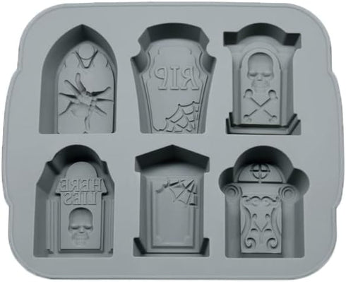 6-Grid Grave Tombstone Halloween Soap Chocolate Dessert Ice Cream Ice Making Muffin Pan Microwave Safe Silicone Mold Baking Pan Baking Supplies Ki...