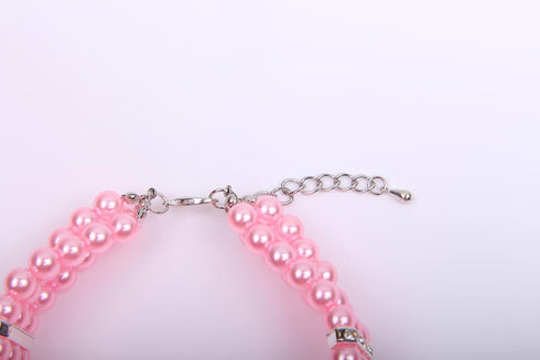 3 Rows Dog Cat Pearls Necklace Collar with Bling Accessories Pet Puppy Jewelry for Female Dogs Cats Small Medium (Pink, Medium)...