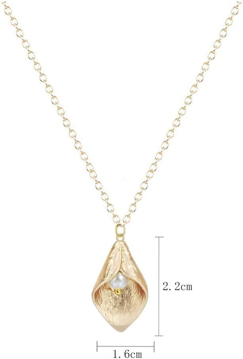 Unique Pearl Calla Lily Flower Necklace Charm Gold Silver Tone Pendant Jewelry Bridesmaid Gift...