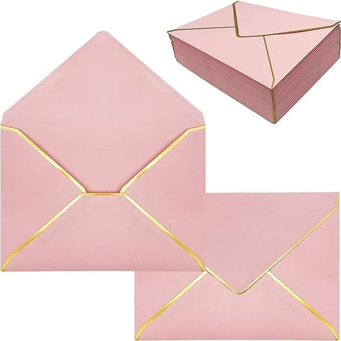 5x7 Envelopes for Invitations with Gold Border, 50 Pack A7 Envelopes with V-Flap, Self Seal Greeting Card Gift Card Envelopes Invitation Envelopes...