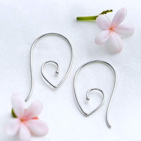 Boma Jewelry Sterling Silver Teardrop Pointed Spiral Pull Through Wire Hoop Earrings...