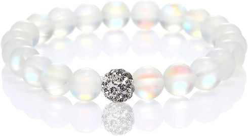 SUMMER LOVE 6mm 8mm Mystic Mermaid Glass Charm Bracelet Glowing Moonstone Friendship Beaded Bracelets for Women Gifts...