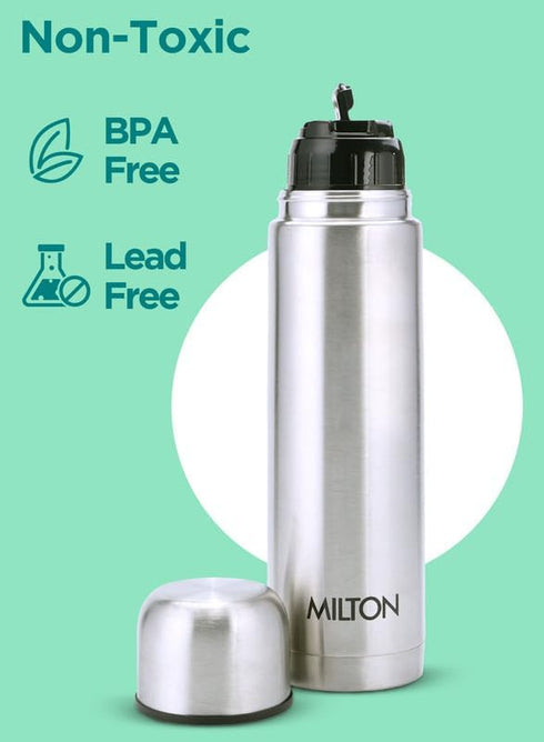 Milton Thermosteel Flip Lid 1000, Double Walled Vacuum Insulated Thermos 1000 ml | 34 oz | 1 Ltr | 24 Hours Hot and Cold Water Bottle with Cover, ...