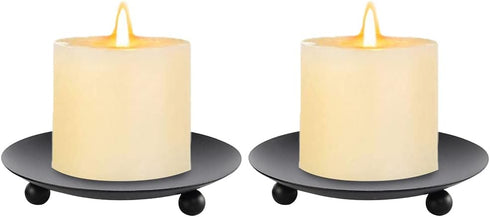 2pcs Black Iron Plate Candle Holder, Candle Trays,Pedestal Candle Stand for Wax Candles, Incense Cones, Spa, Weddings...