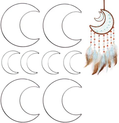Metal Crafts Hoop (6 Inch 2 Inch)8 PCS Moon Shaped Dream Catcher Silver Macrame Creations Supplies for DIY Decor Wall Hanging Craft Project...
