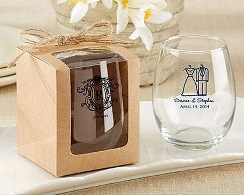 Kate Aspen Kraft Style Display Gift Boxes for Stemless Wine Glass, Wedding/Party Favors, 9-Ounce, Set of 12...