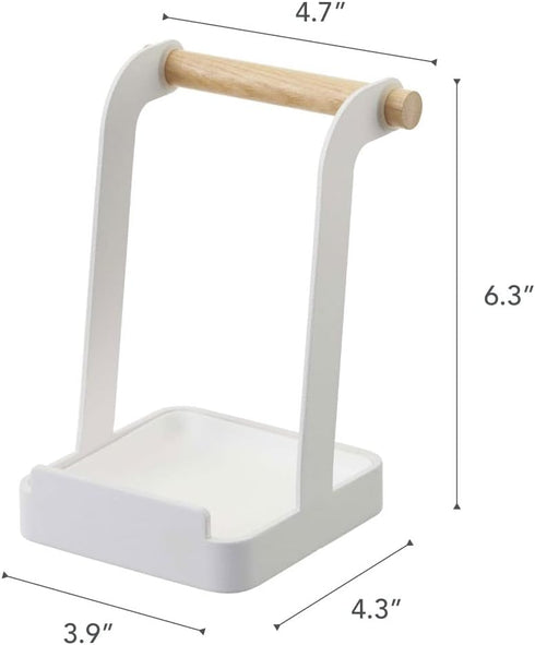 Yamazaki Home Ladle & Lid Rest - Kitchen Utensil Organizer Stand for Cooking Steel + Wood White...