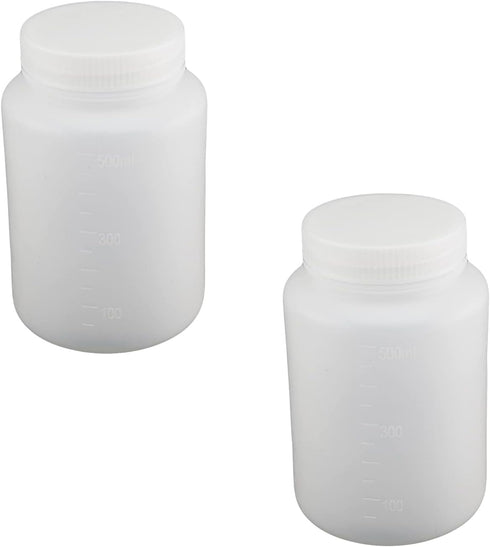 Bettomshin 2Pcs 500ml PE Plastic(Food Grade) Bottles, Wide Mouth Lab Reagent Bottle, Liquid/Solid Sample Seal Sample Storage Container with Gradua...