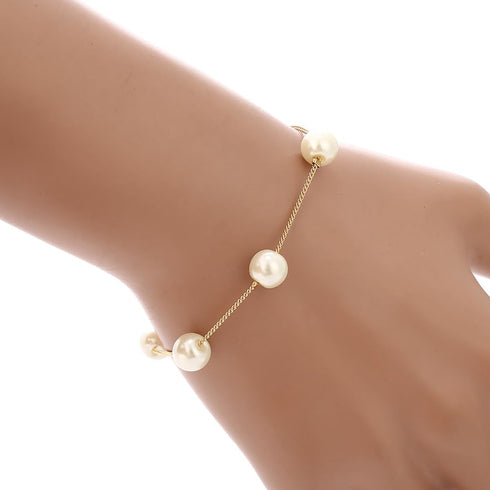 Pearl Jewelry Set for Women Brides Wedding Faux Pearl Necklace Bracelet Earrings Set Simulated Pearl Set Adjustable Y-shaped Pearl Necklaces Daint...