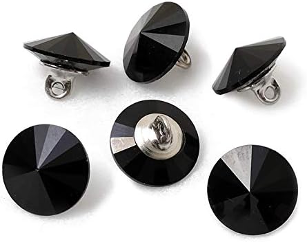 6-pcs 12mm Austria Crystal 1122 Rivoli Button with Shank, SW-1122BT (Jet)...