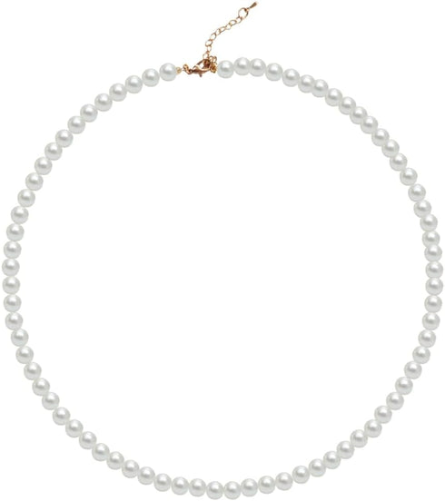 Pearl Necklace for Women, 4/6/8/10mm White Imitation Pearl Necklace, Round Faux Glass Pearl Necklace, Pearl Choker Necklace, Elegant Wedding Parti...