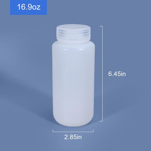 16.9 oz Wide Mouth Lab Reagent Bottle, Laboratory Grade Chemical Container, Sealed Leak-proof Translucent HDPE Bottle, Pill Bottle, Water Sample B...