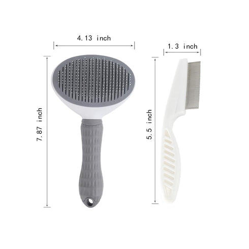 Cat Brush with Release Button, universal for cats and dogs, one click release, brush and flea comb combination set?Pet Hair Comb Tear Stay Removal...