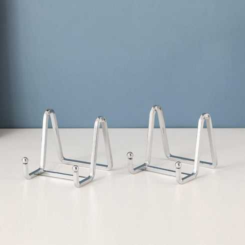 Plate Holder Easel Display Stand - 3 inch Metal Plate Stands for Display - Tabletop Picture Stand - Silver Iron Easels for Display Pictures | Phot...