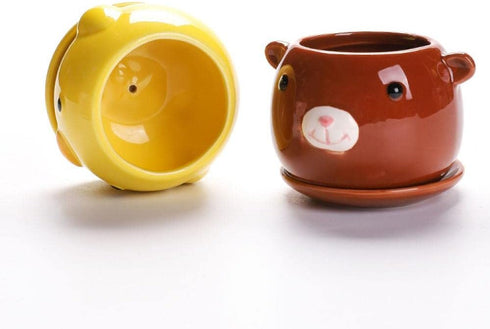 Cute Animal Shaped Ceramic Succulent Cactus Flower Pots with Tray (Plant Not Included) (Small, Duck)...