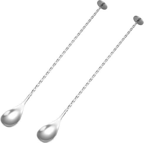 2 Pieces Cocktail Spoon Mixing Spoon Stirring Spoon Iced Tea Spoon Coffee Spoon Long Handle Bar Spoon Stainless Steel Spiral Cocktail Stirrer Coff...
