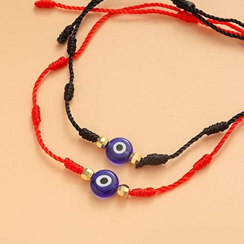 COLORFUL BLING Upgraded 7 Knots Evil Eye Bracelet with Message Card Adjustable Lucky Red String Bracelet Set Kabbalah Protection Friendship Wish B...