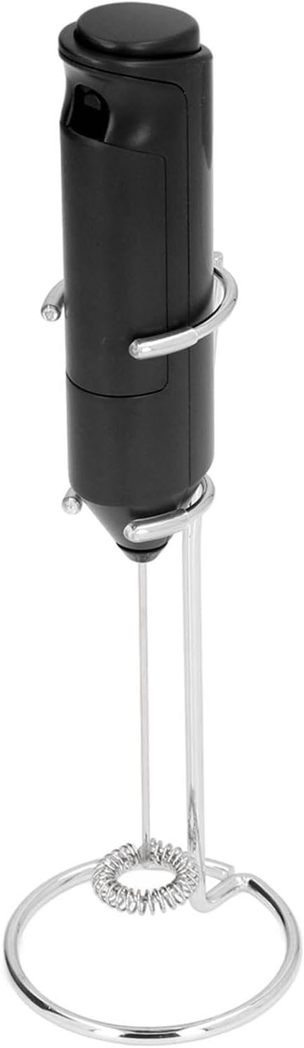 Mini Handheld Drink Mixer, Portable Stainless Steel Electric Milk Frother with Metal Base for Kitchens (Black and Bracket)...
