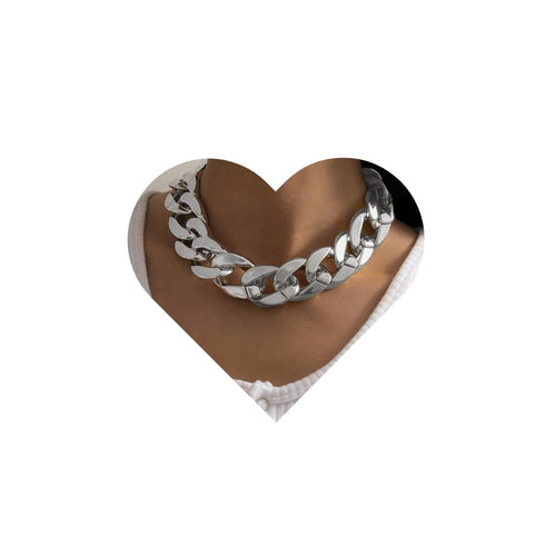 Punk Cuban Link Chain Choker Necklace Lightweight Chunky Necklace Oval Chain Link Necklace Hip Hop Jewelry for Women (Silver)...