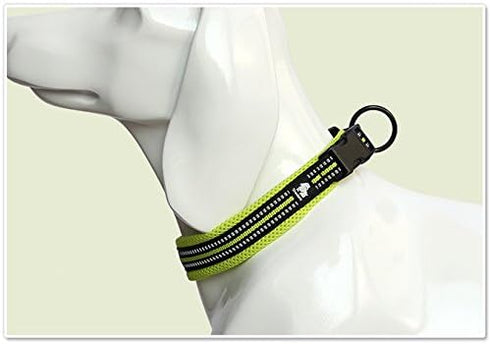 Creation Core Reflective Mesh Padded Dog Collar Adjustable Nylon Outdoor Adventure Pet Collar, Green M...