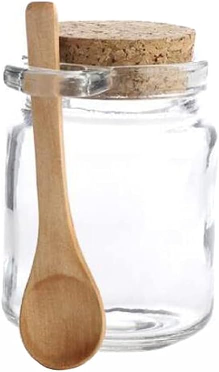 1Pcs 250ml/8.5oz Empty Clear Glass Jam Jar with Cork and Spoon Multipurpose Honey Candy Coffee Bath Salts Storage Canister Can Pot Tin Bottle Cont...