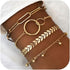 Boho Stackable Circle Bracelet Set Gold Fish Bone Layered Beaded Paperclip Link Bracelet Chain Jewelry for Women(4PCS)...