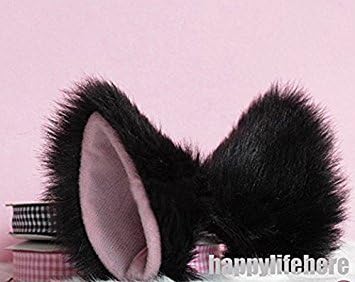 Hot Sweet Lovely Anime Halloween Cosplay Fancy Neko Cat Ears Hair Clip Black with Pink Inside...