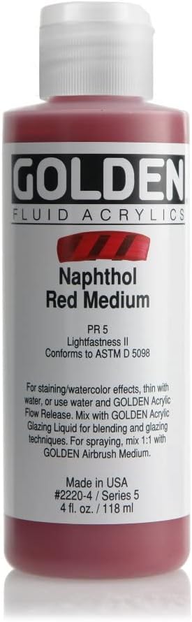 4 Oz Fluid Acrylic Color Paint Color: Naphthol Red Medium...