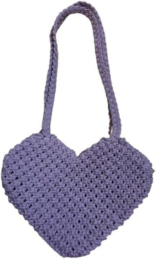 JESSICA Cotton Boho Macrame Handmade Heart Shaped Handbag Birthday Ladies Gift, lavender....