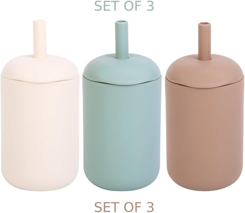 Set of 3 Extra Thick Silicone Sippy Cups for Toddlers | Platinum Food and Medical Grade | 1-3 Training Cup with Straws, Stoppers | BPA Free | CPC ...