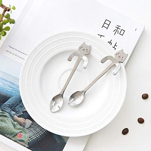 10PCS Stainless Steel Cute Mini Cat Spoon for Tea, Coffee, Dessert, Sugar, Ice Cream, etc (11.5cm/4.5inch) Silver...