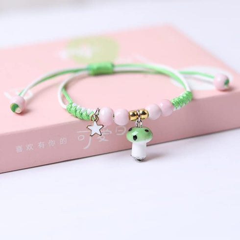 4Pcs Cute Mushroom Anklet Colorful Beaded Bracelets Luck String Rope Chain Braided Bracelet Friendship Jewelry for Women Men...
